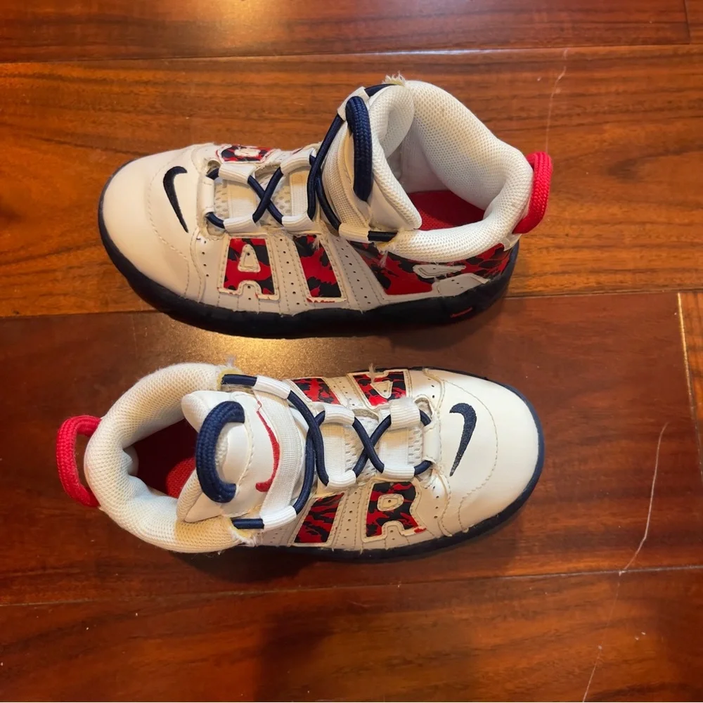 Nike Air More Uptempo Red Navy Camo Basketball Sneakers